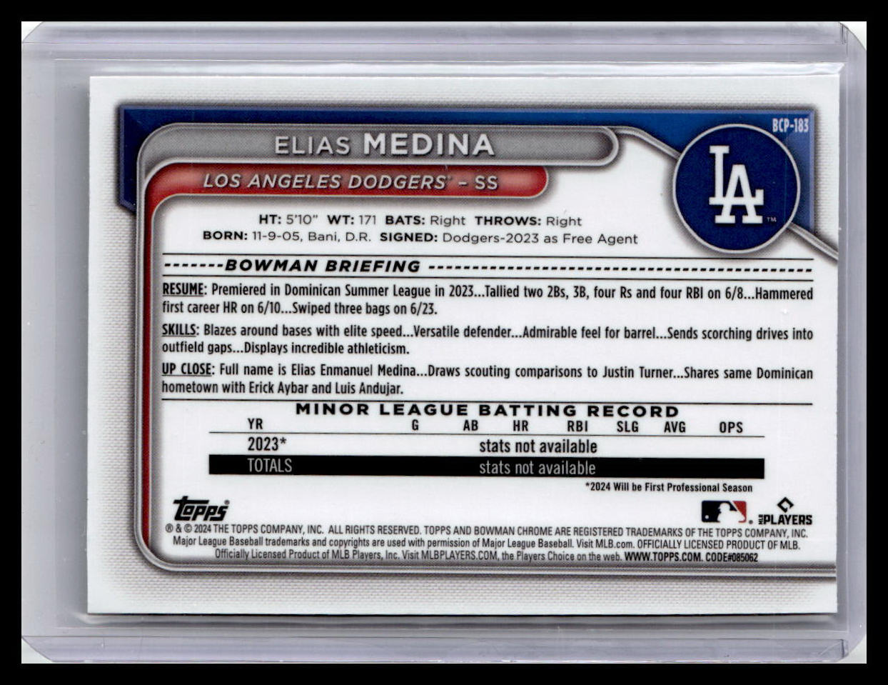 2024 Bowman Chrome #BCP-183 Elias Medina Prospects 1st Bowman