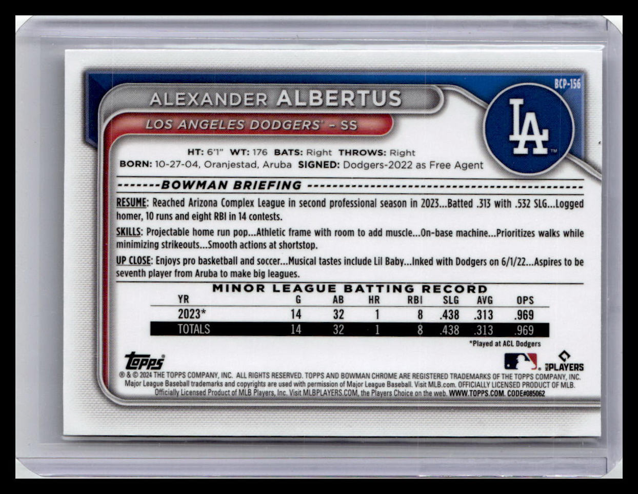 2024 Bowman Chrome #BCP-156 Alexander Albertus Prospects 1st Bowman