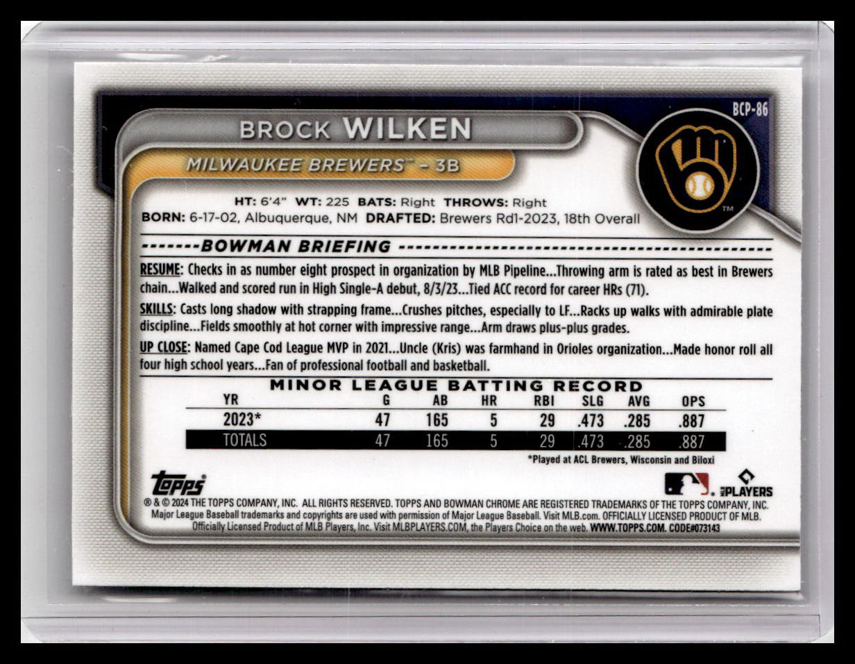 2024 Bowman #BCP-86 Brock Wilken Chrome Prospects 1st Bowman