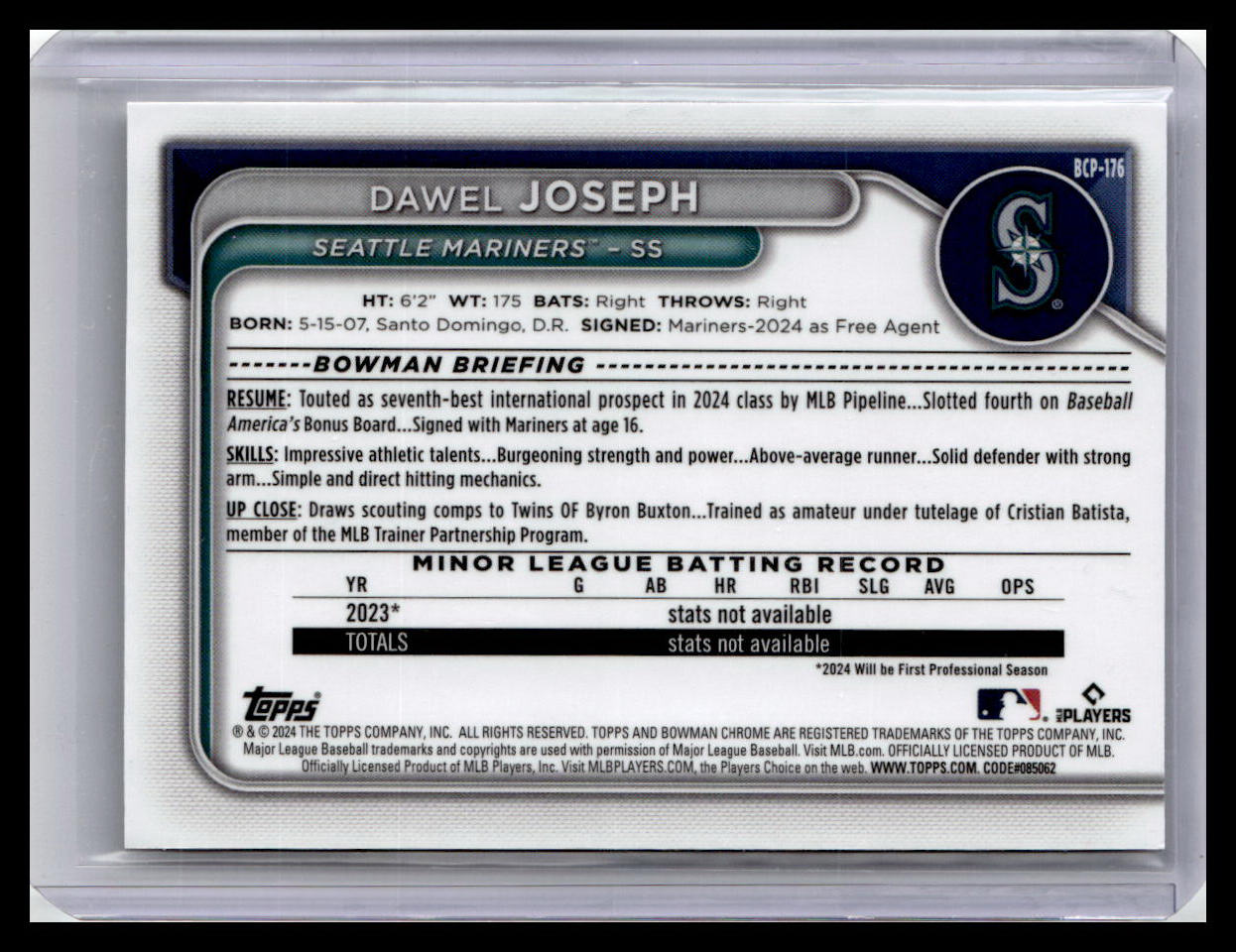2024 Bowman Chrome #BCP-176 Dawel Joseph Prospects 1st Bowman