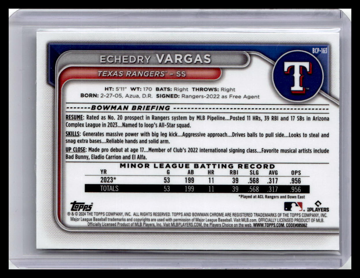 2024 Bowman Chrome #BCP-163 Echedry Vargas Prospects 1st Bowman