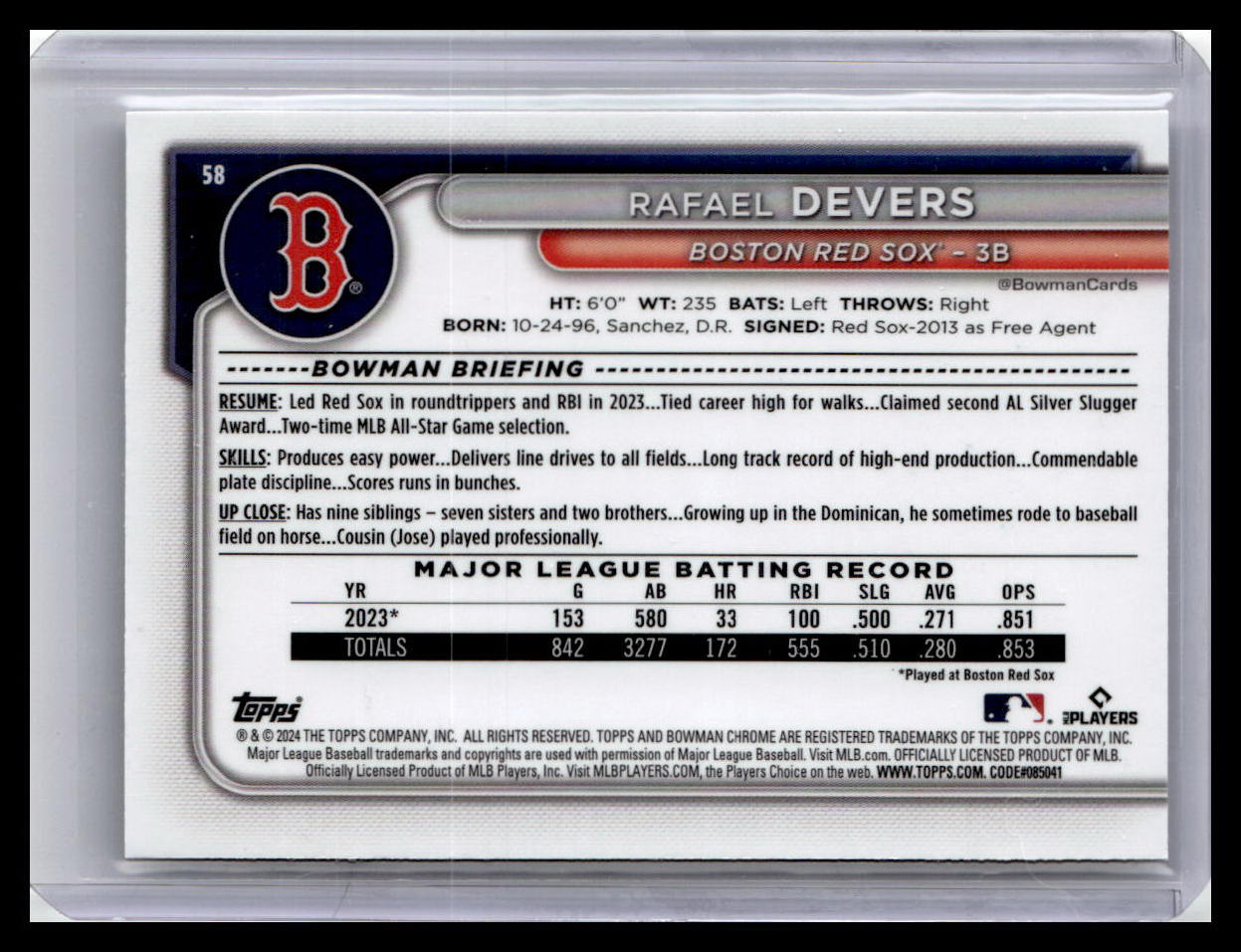2024 Bowman Chrome #58 Rafael Devers