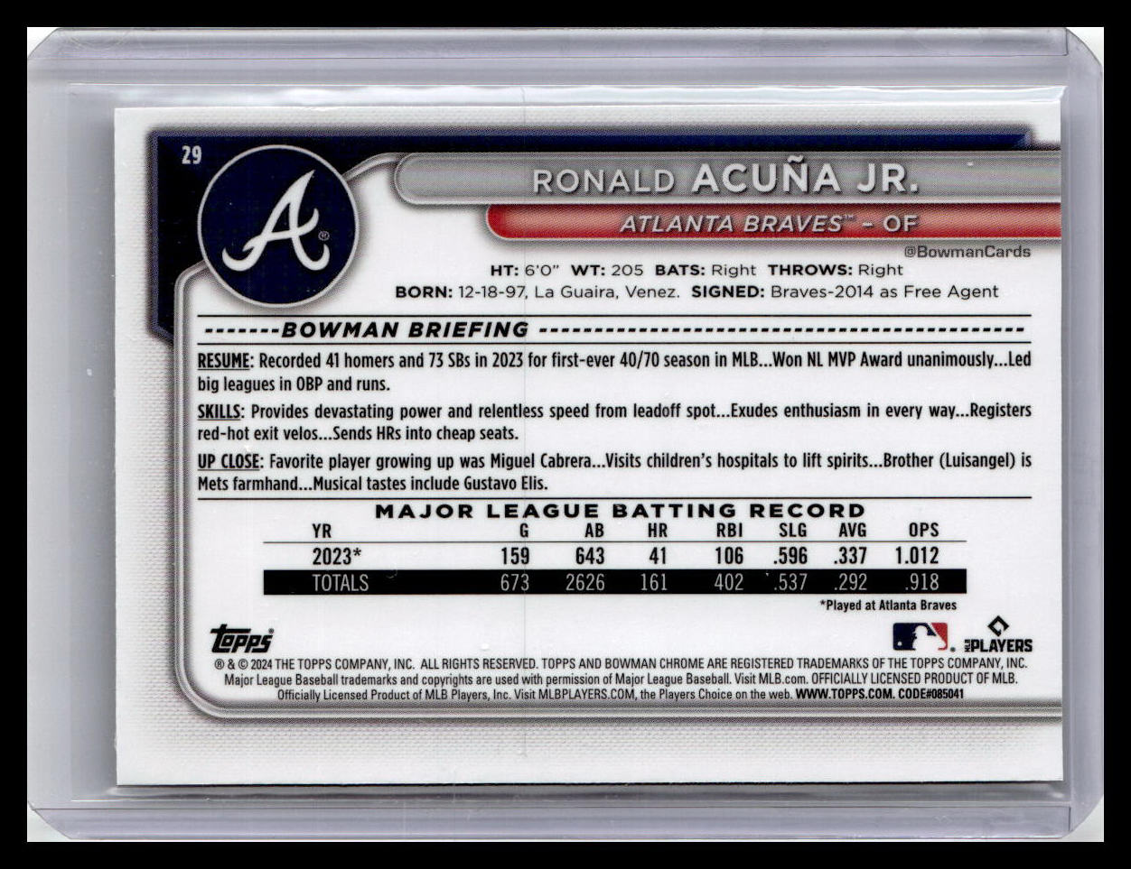 2024 Bowman Chrome #29 Ronald Acuña Jr.
