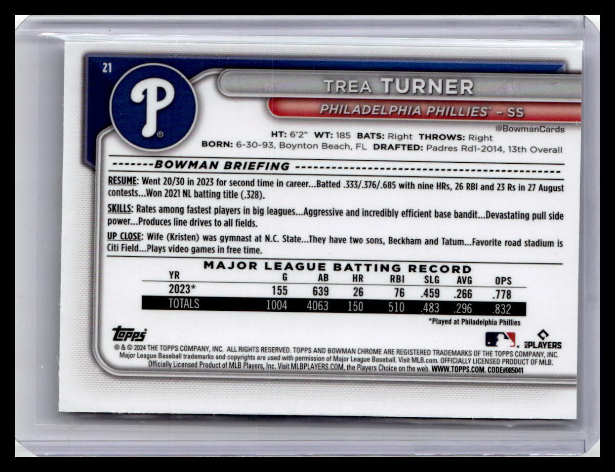 2024 Bowman Chrome #21 Trea Turner