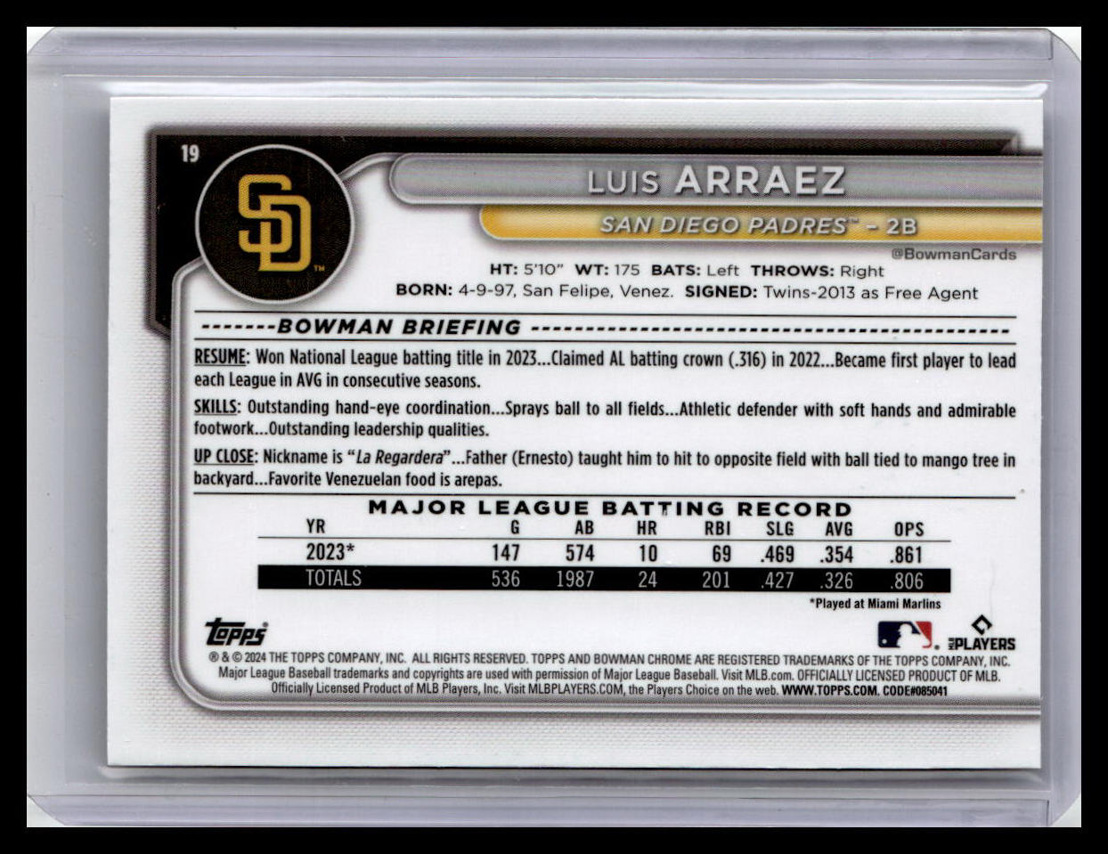 2024 Bowman Chrome #19 Luis Arraez