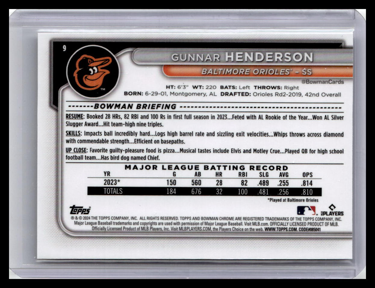 2024 Bowman Chrome #9 Gunnar Henderson