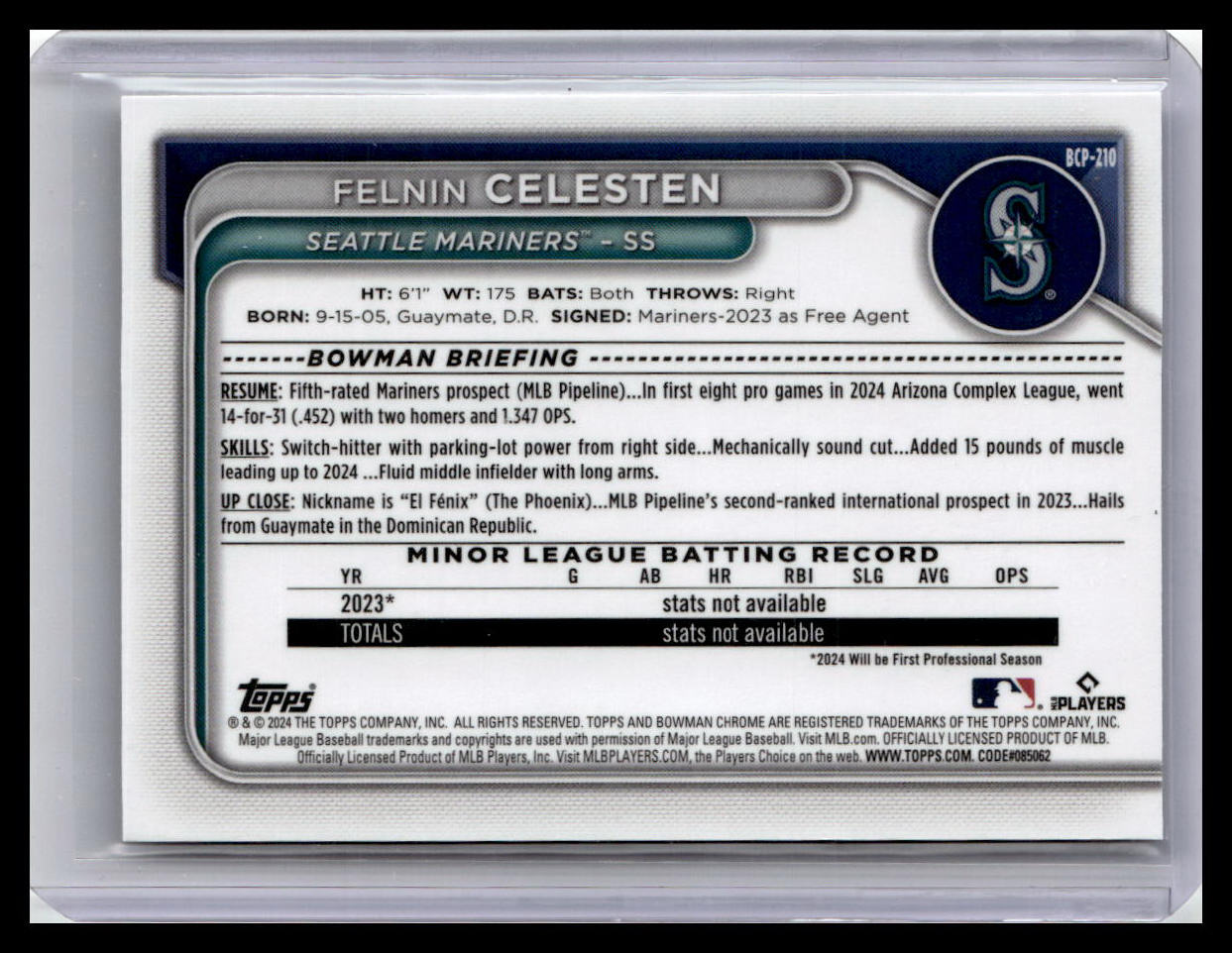 2024 Bowman Chrome #BCP-210 Felnin Celesten Prospects