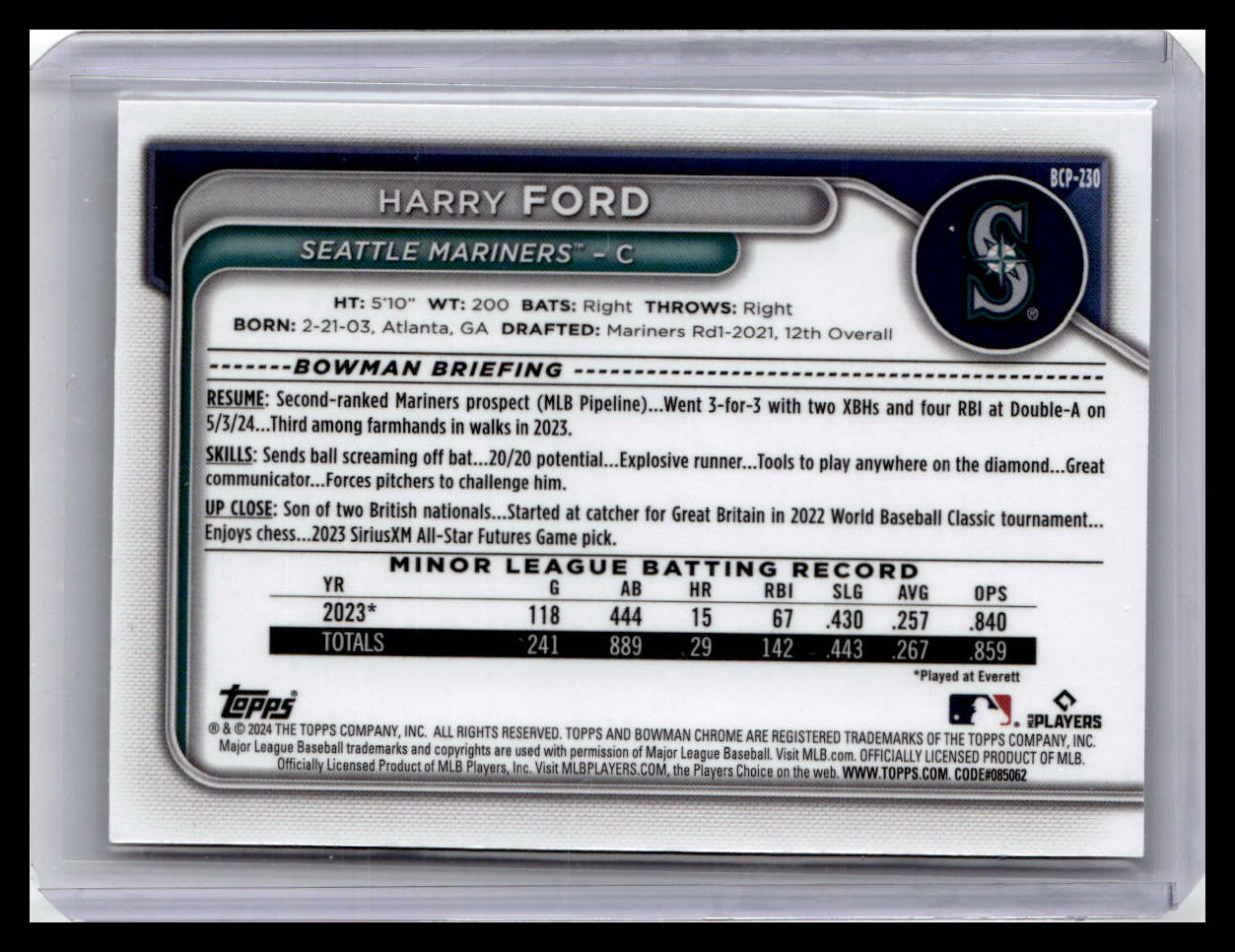 2024 Bowman Chrome #BCP-230 Harry Ford Prospects