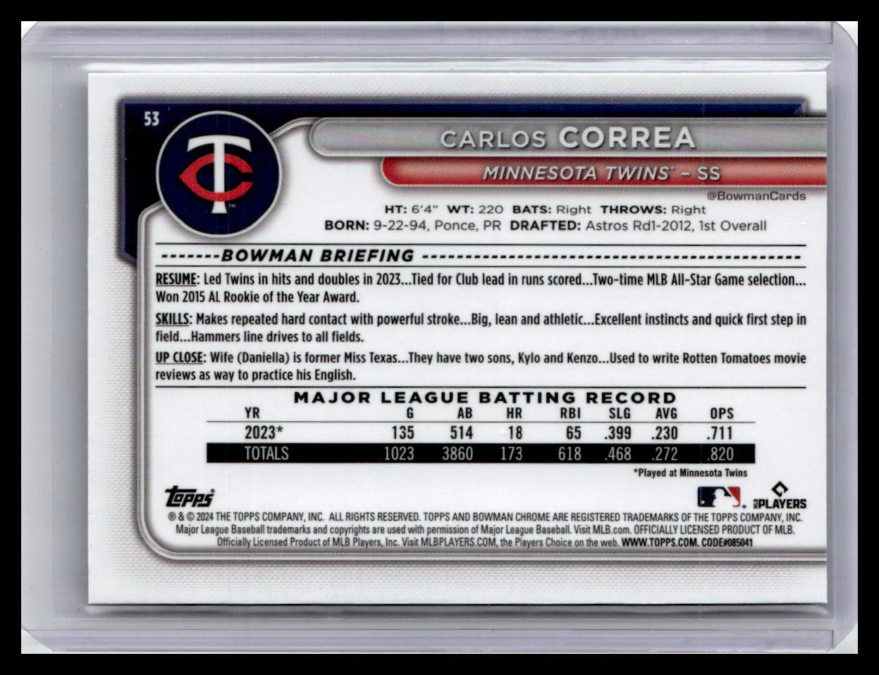2024 Bowman Chrome #53 Carlos Correa