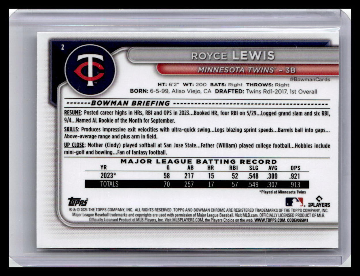 2024 Bowman Chrome #2 Royce Lewis