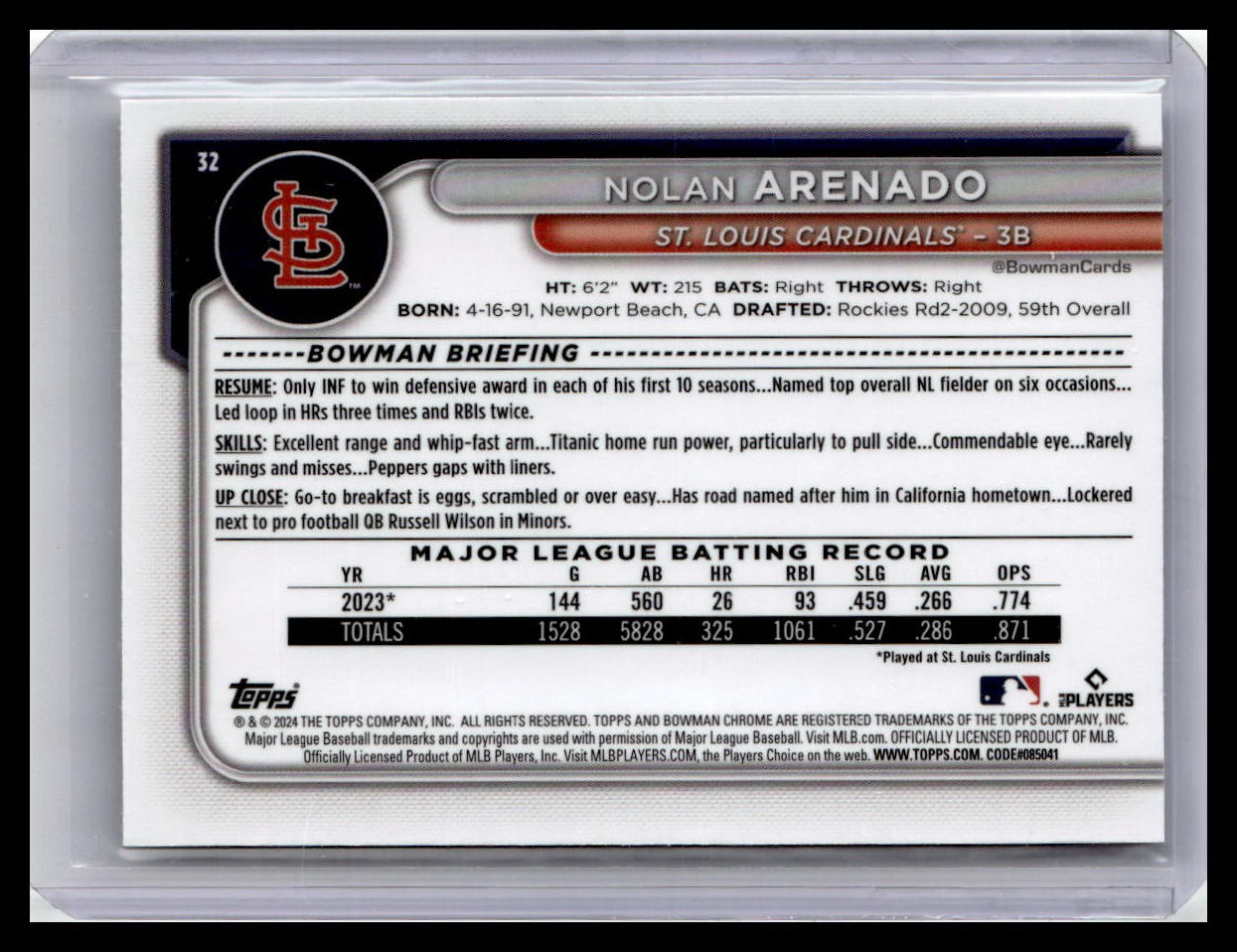 2024 Bowman Chrome #32 Nolan Arenado