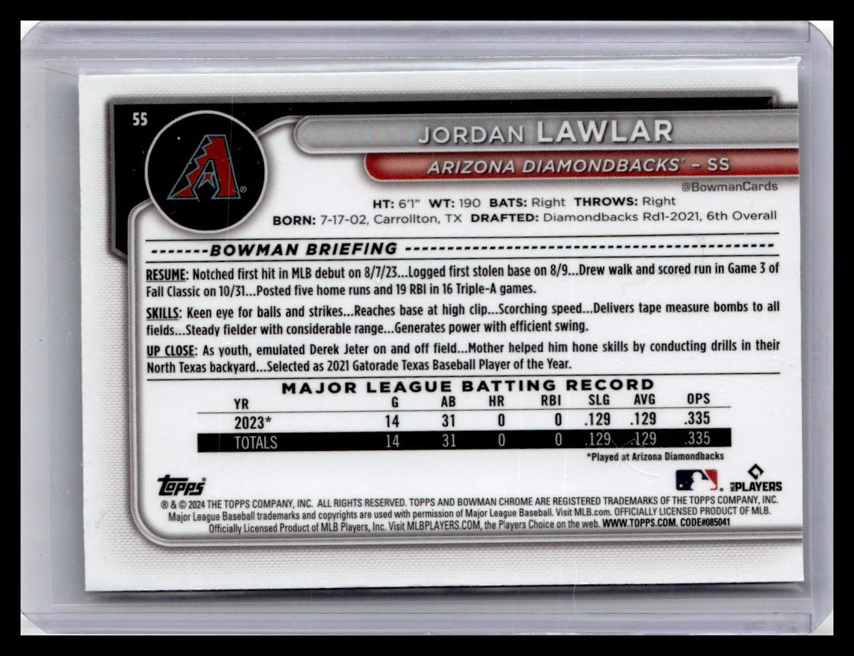 2024 Bowman Chrome #55 Jordan Lawlar