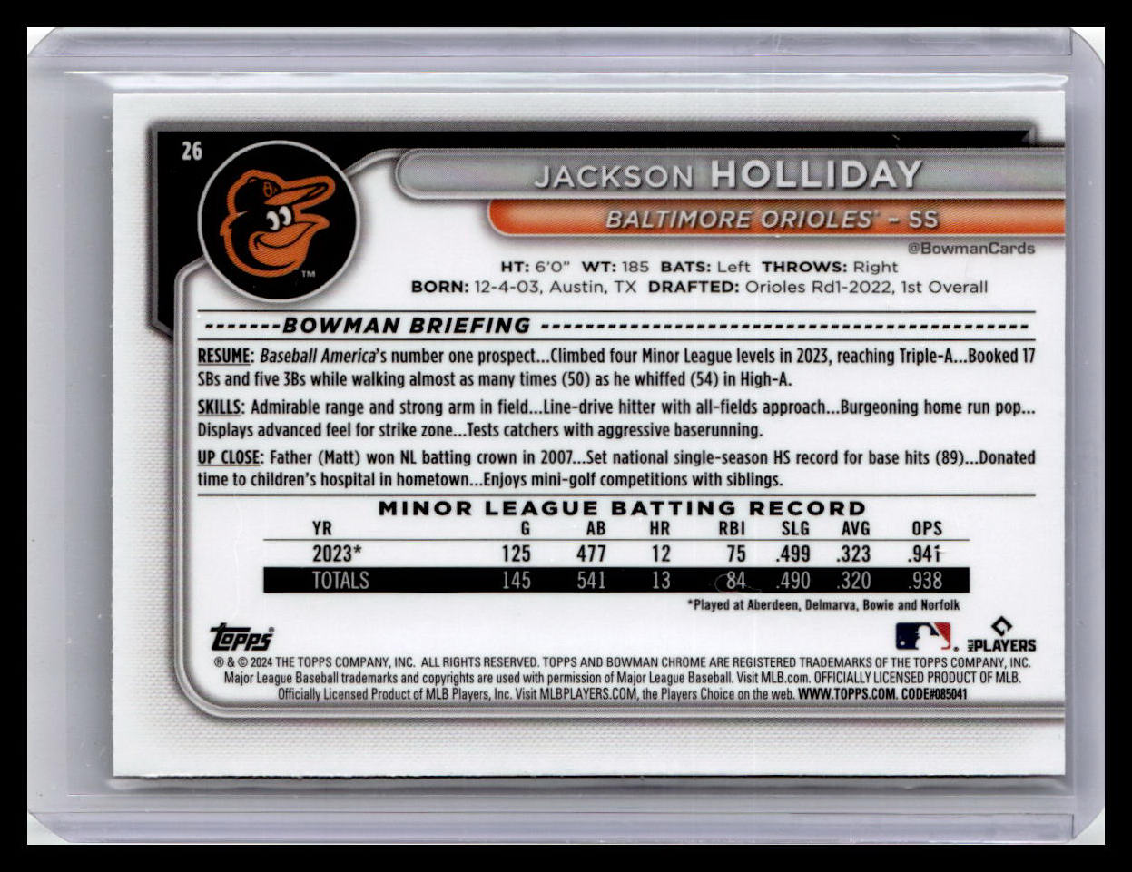 2024 Bowman Chrome #26 Jackson Holliday