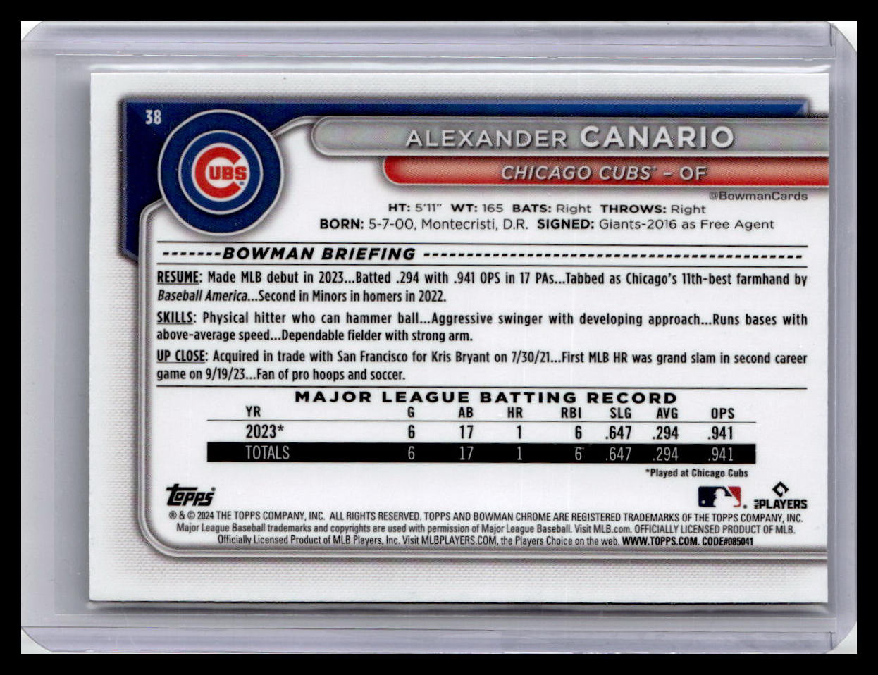 2024 Bowman Chrome #38 Alexander Canario