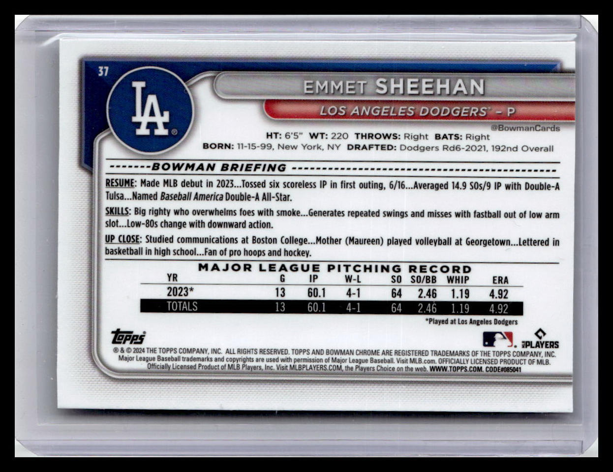 2024 Bowman Chrome #37 Emmet Sheehan
