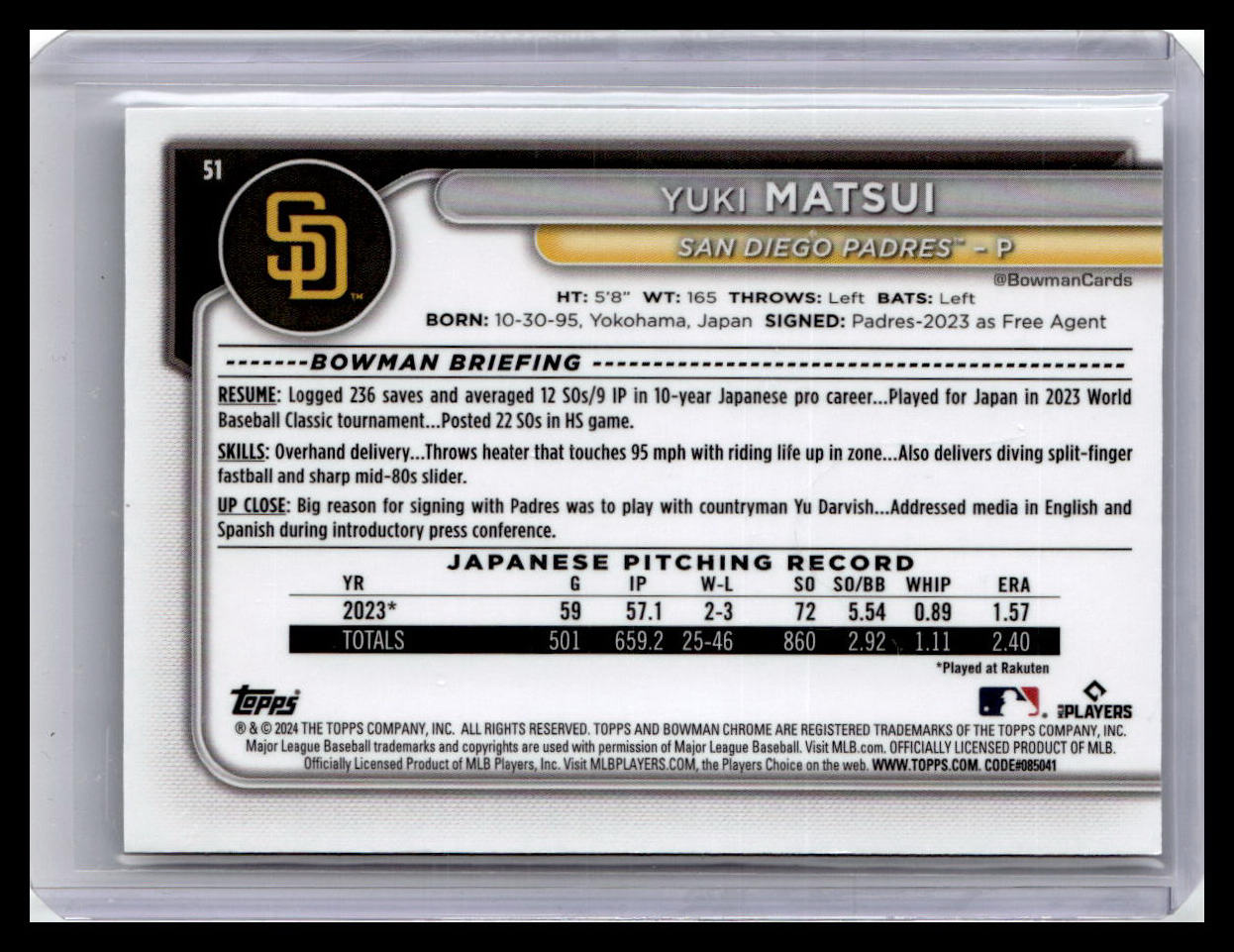 2024 Bowman Chrome #51 Yuki Matsui