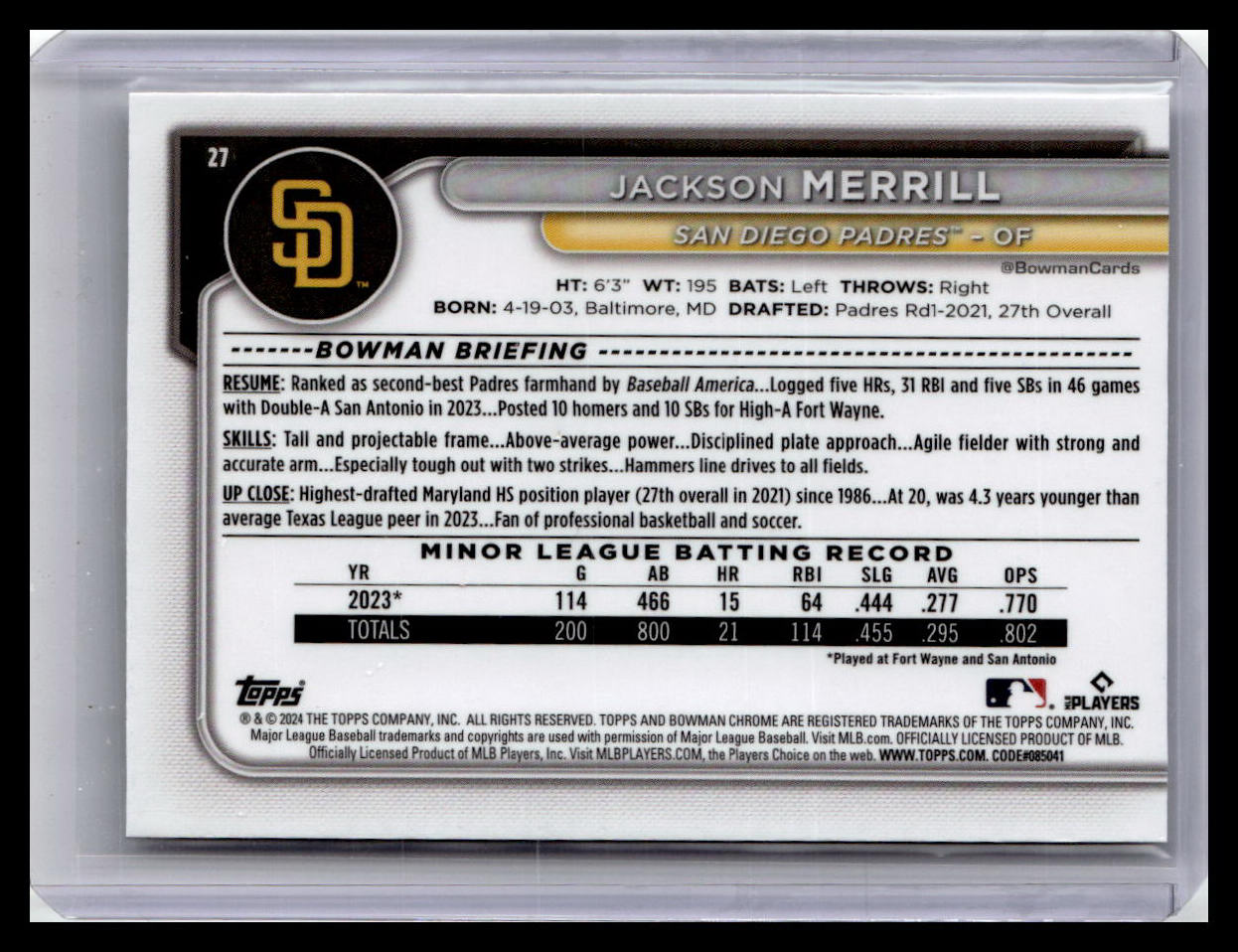 2024 Bowman Chrome #27 Jackson Merrill