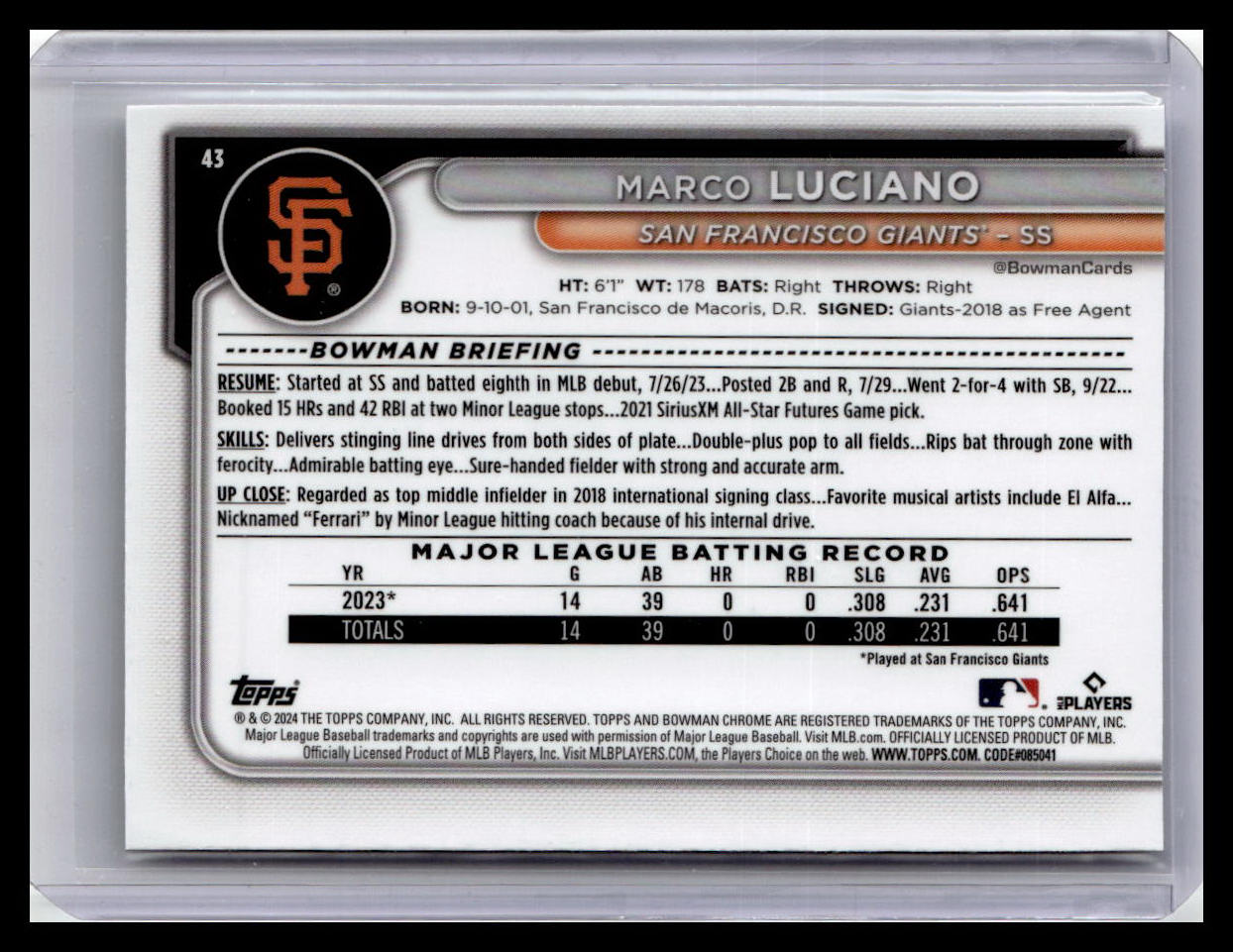 2024 Bowman Chrome #43 Marco Luciano