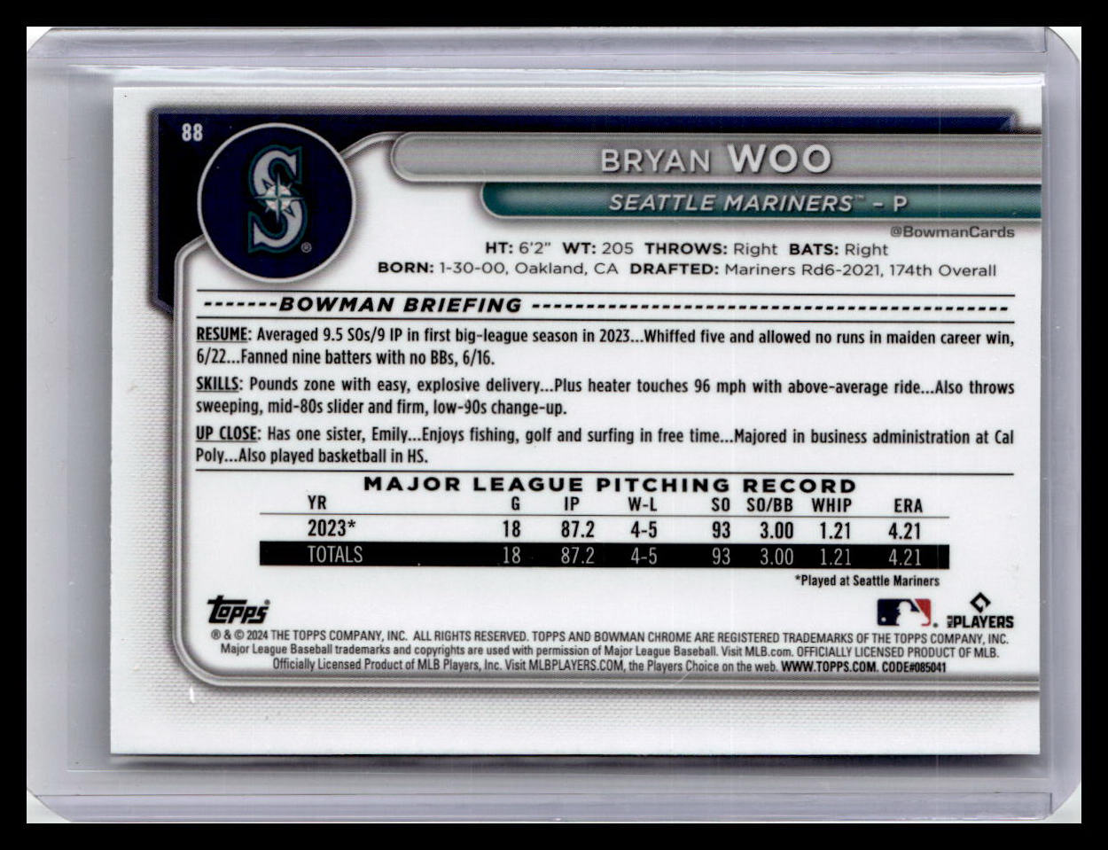 2024 Bowman Chrome #88 Bryan Woo