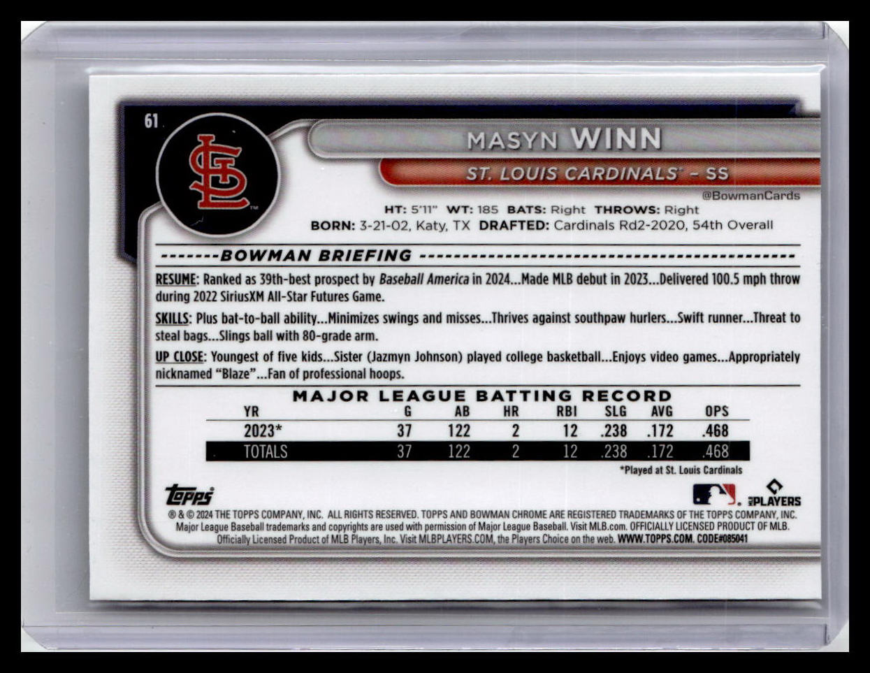 2024 Bowman Chrome #61 Masyn Winn