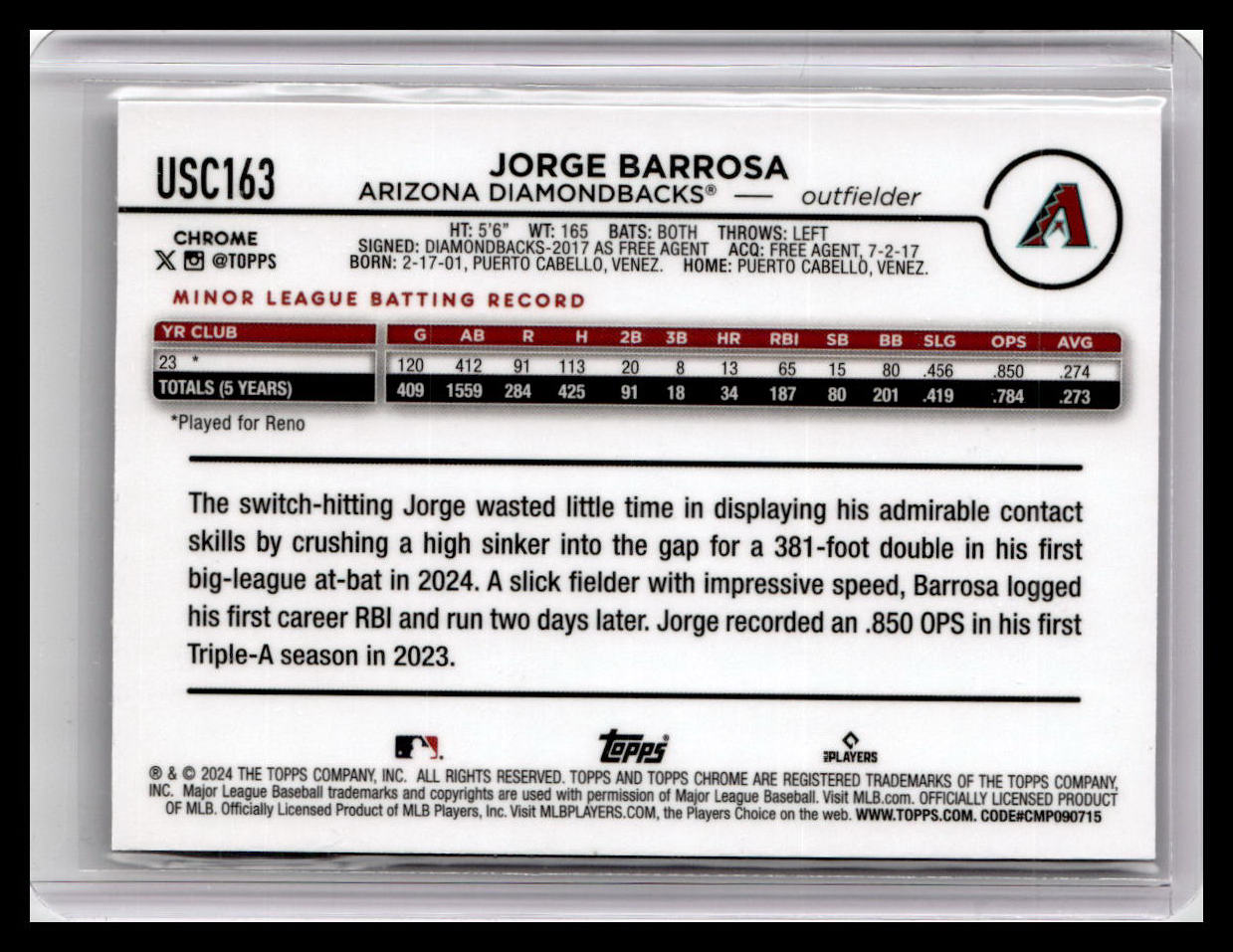 2024 Topps Chrome Update #USC163 Jorge Barrosa