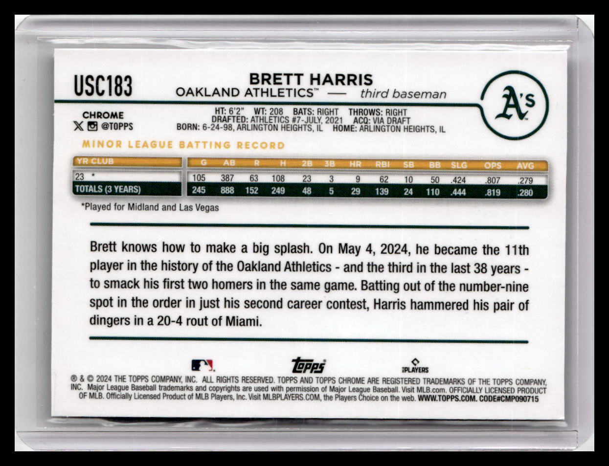 2024 Topps Chrome Update #USC183 Brett Harris