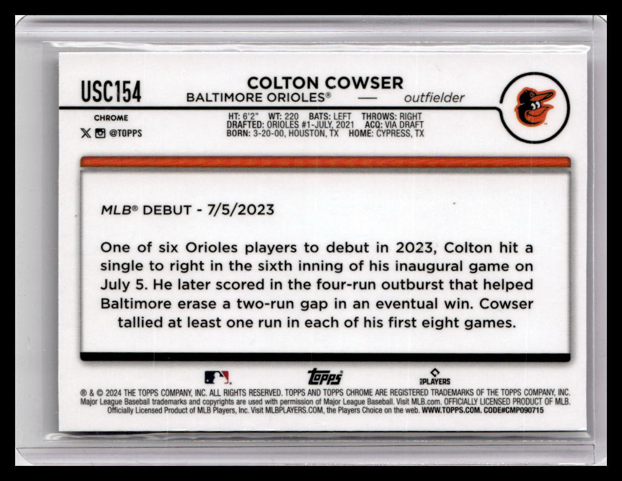 2024 Topps Chrome Update #USC154 Colton Cowser