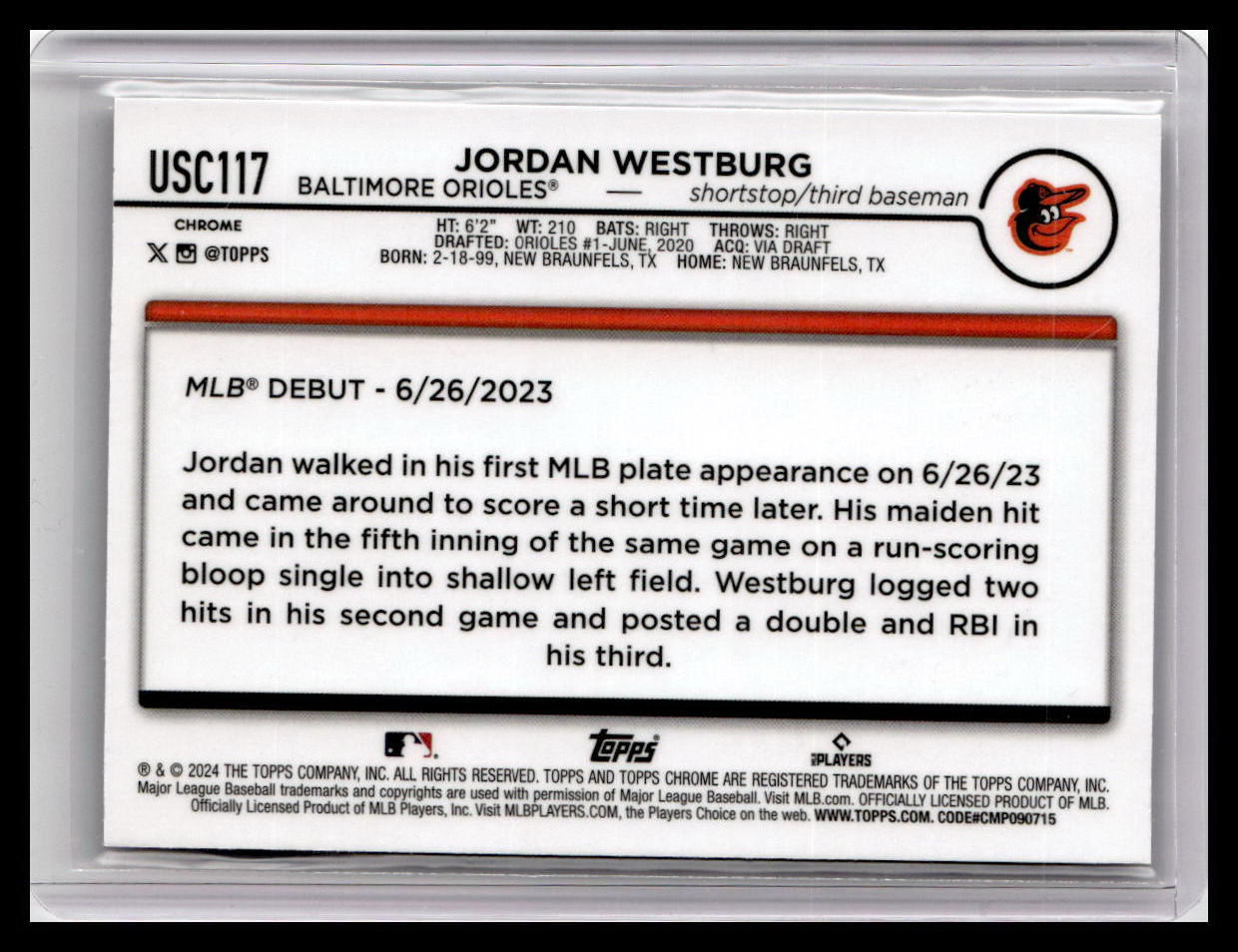 2024 Topps Chrome Update #USC117 Jordan Westburg