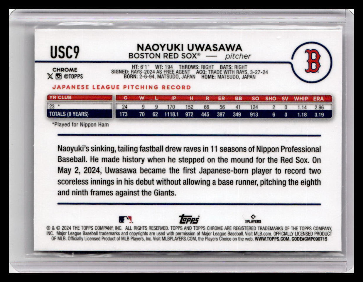 2024 Topps Chrome Update #USC9 Naoyuki Uwasawa