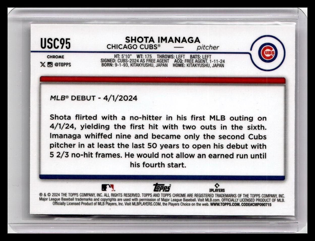 2024 Topps Chrome Update #USC95 Shota Imanaga