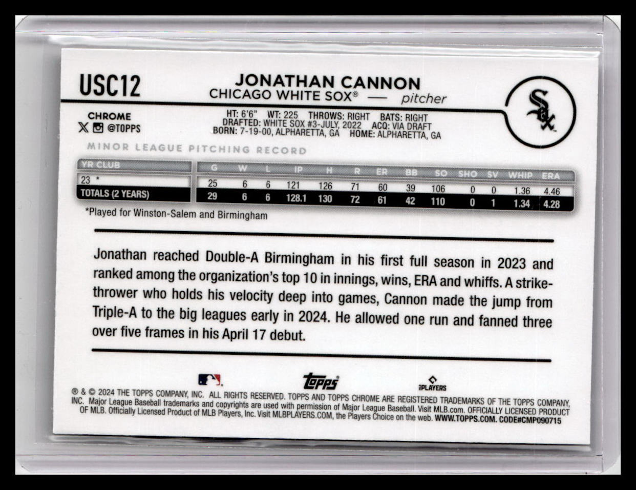 2024 Topps Chrome Update #USC12 Jonathan Cannon
