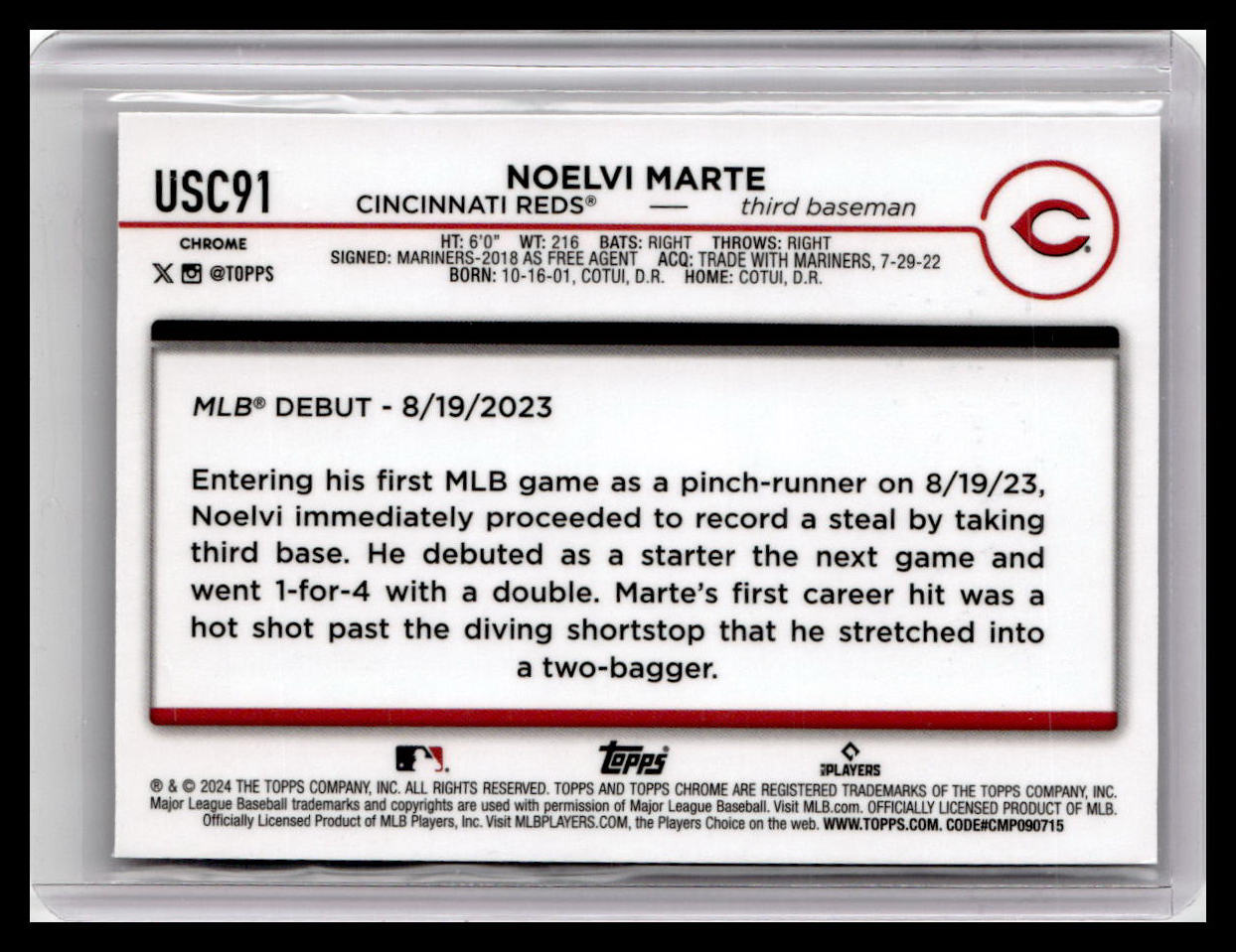 2024 Topps Chrome Update #USC91 Noelvi Marte