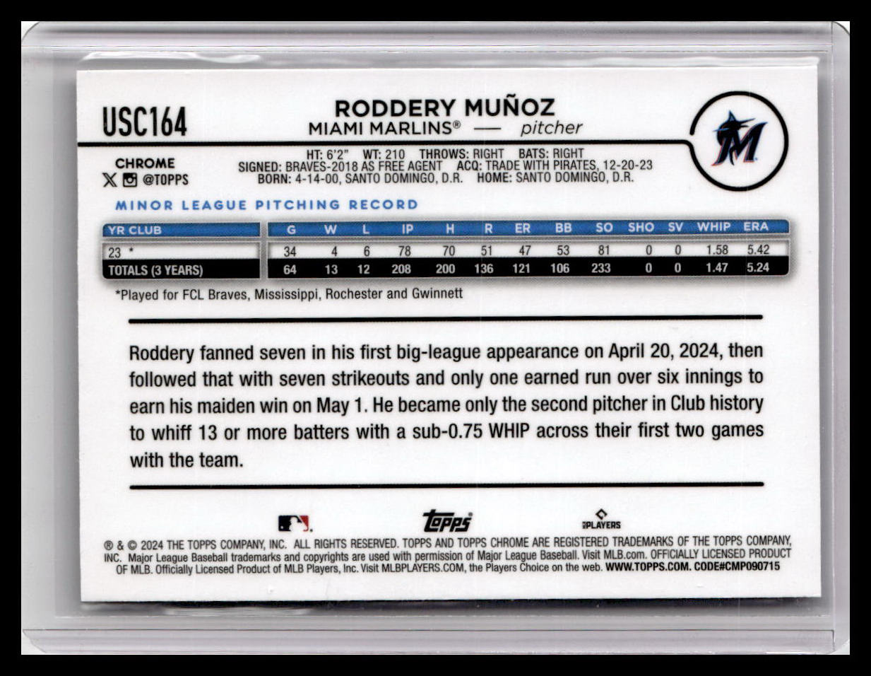 2024 Topps Chrome Update #USC164 Roddery Muñoz