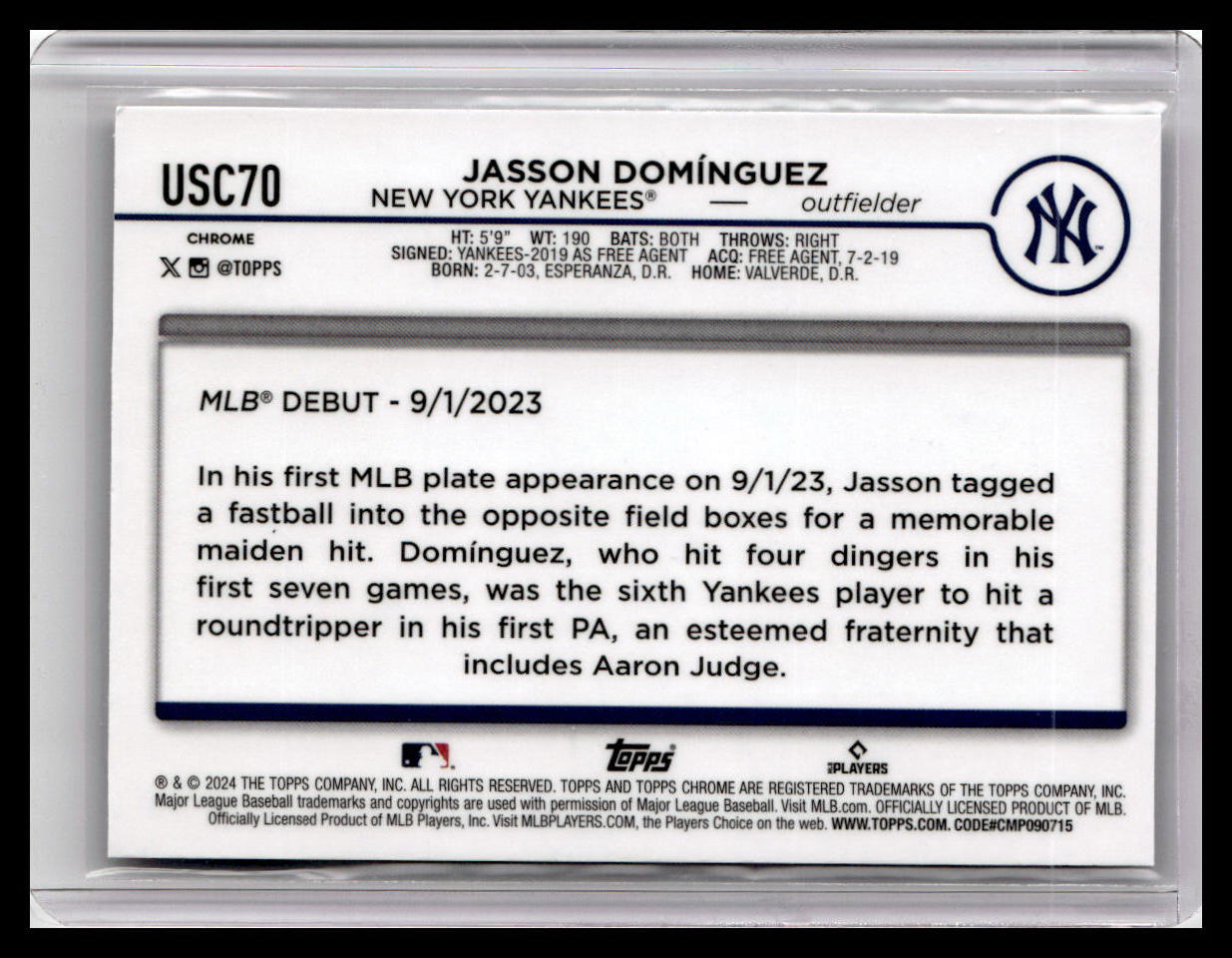 2024 Topps Chrome Update #USC70 Jasson Domínguez