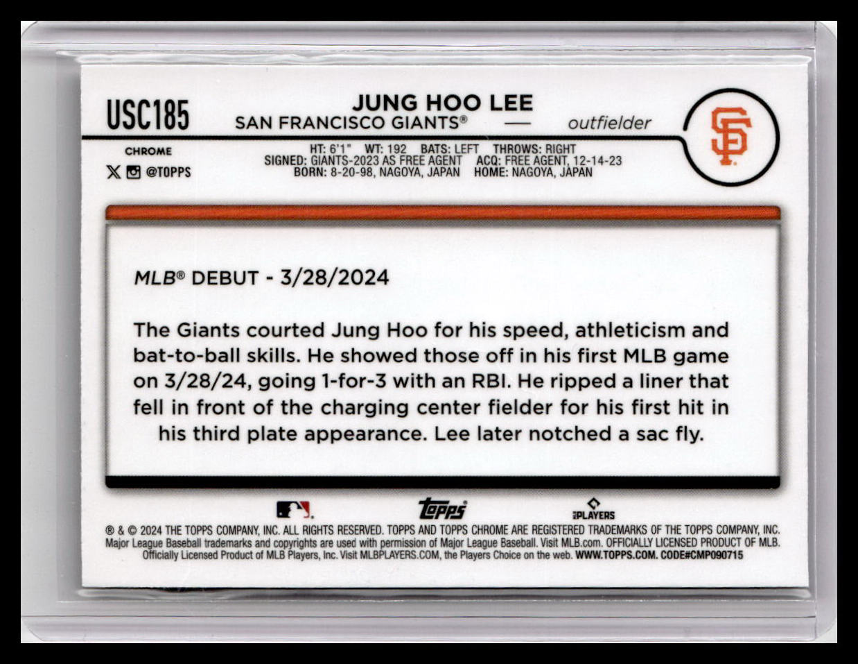 2024 Topps Chrome Update #USC185 Jung HOO Lee