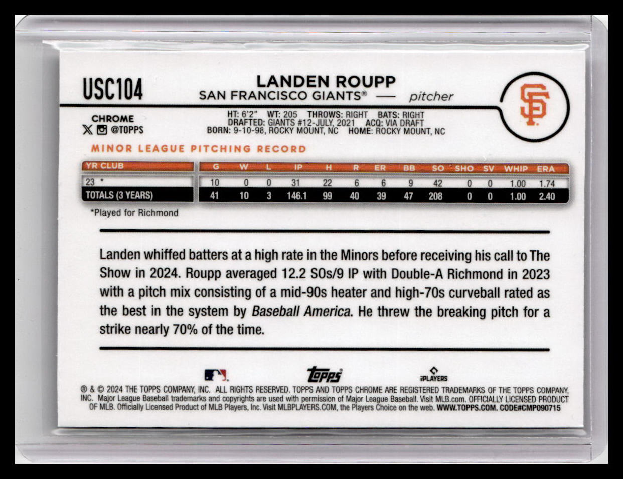 2024 Topps Chrome Update #USC104 Landen Roupp