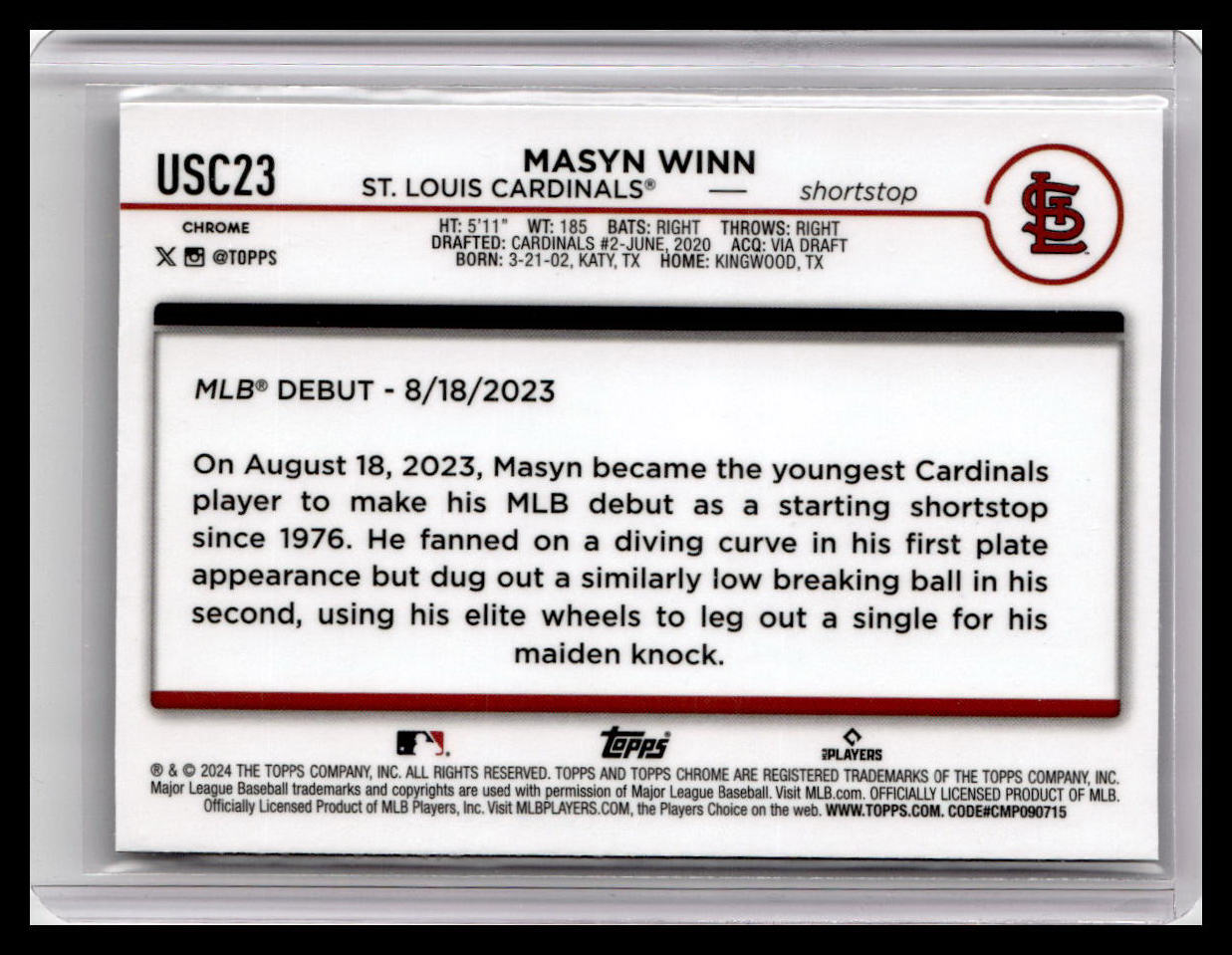 2024 Topps Chrome Update #USC23 Masyn Winn