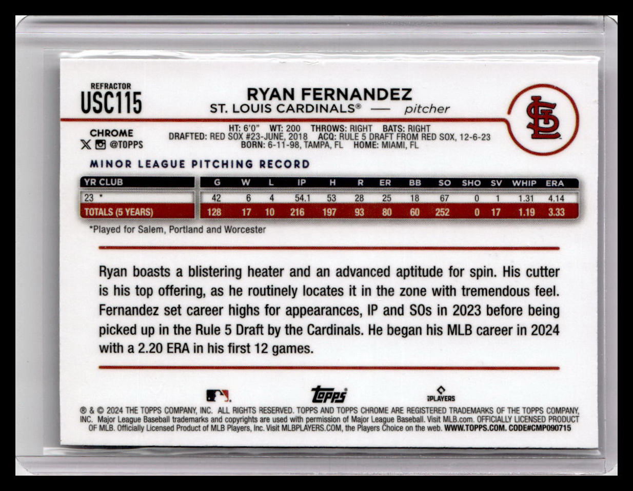 2024 Topps Chrome Update #USC115 Ryan Fernandez