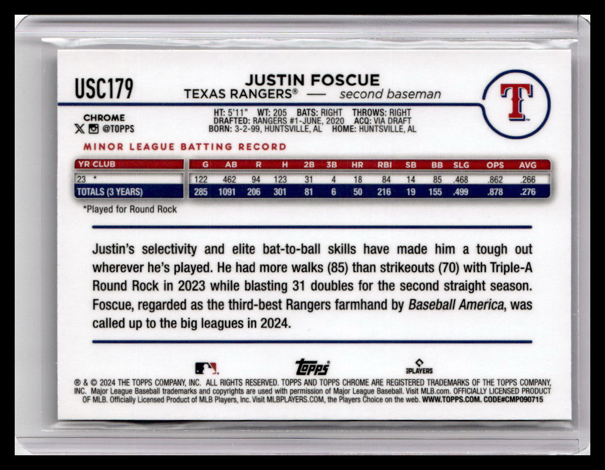 2024 Topps Chrome Update #USC179 Justin Foscue