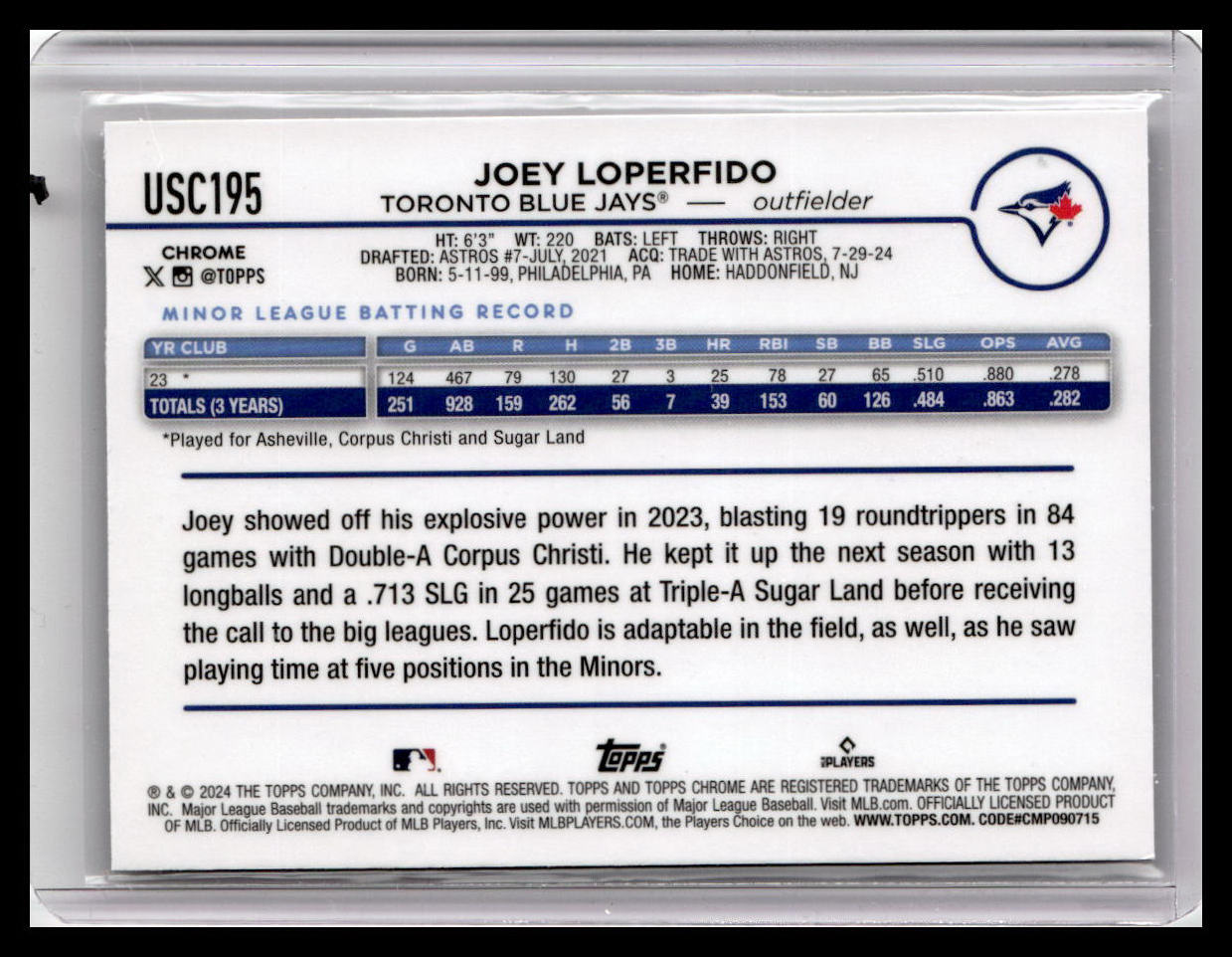 2024 Topps Chrome Update #USC195 Joey Loperfido