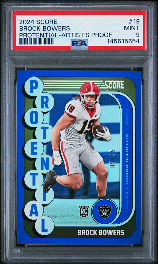 2024 Panini Score #19 Brock Bowers (RC) Protential-Artist'S Proof 5/35 1 PSA 9