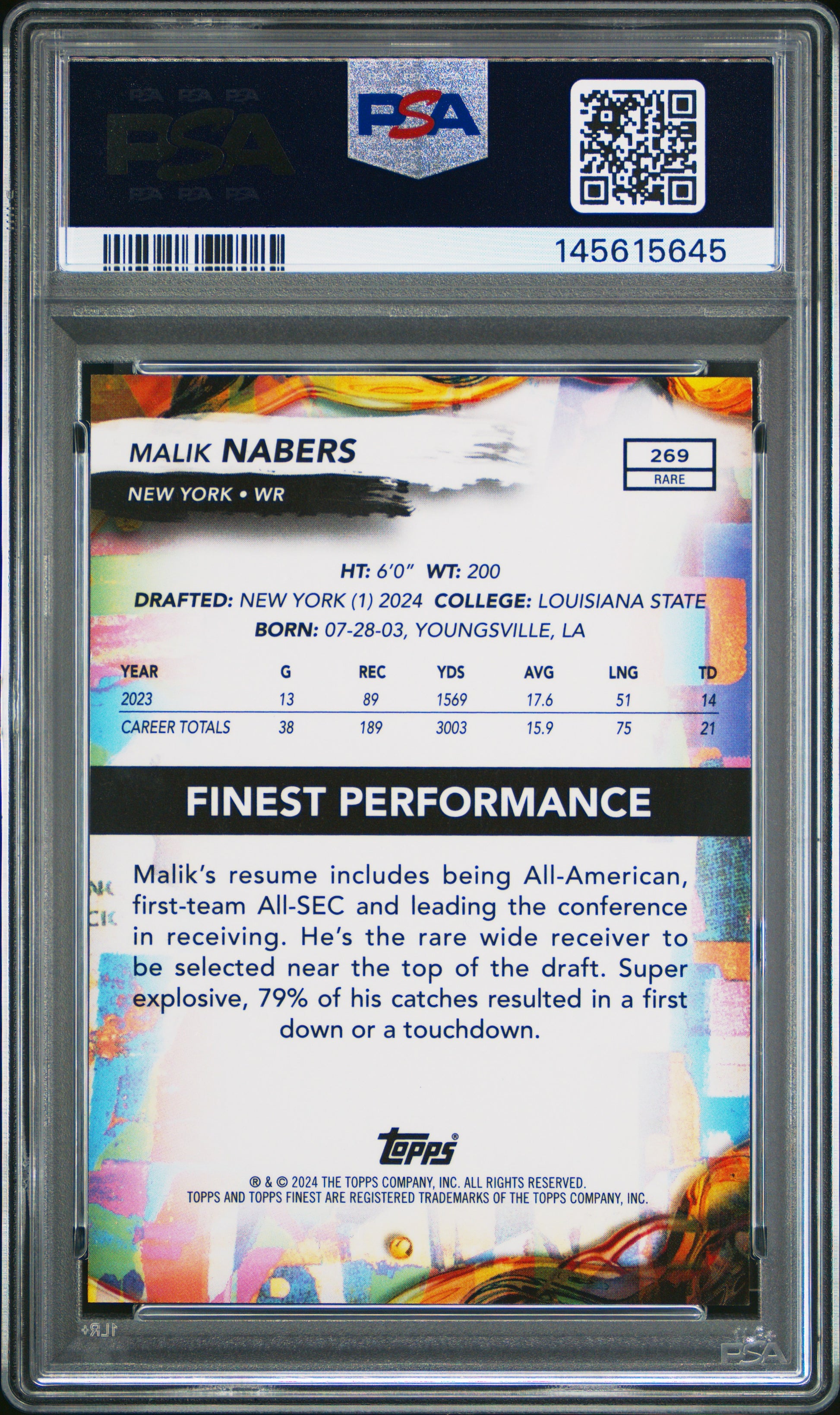 2024 Topps Finest #269 Malik Nabers (RC) Green Refractor 11/25 PSA 9