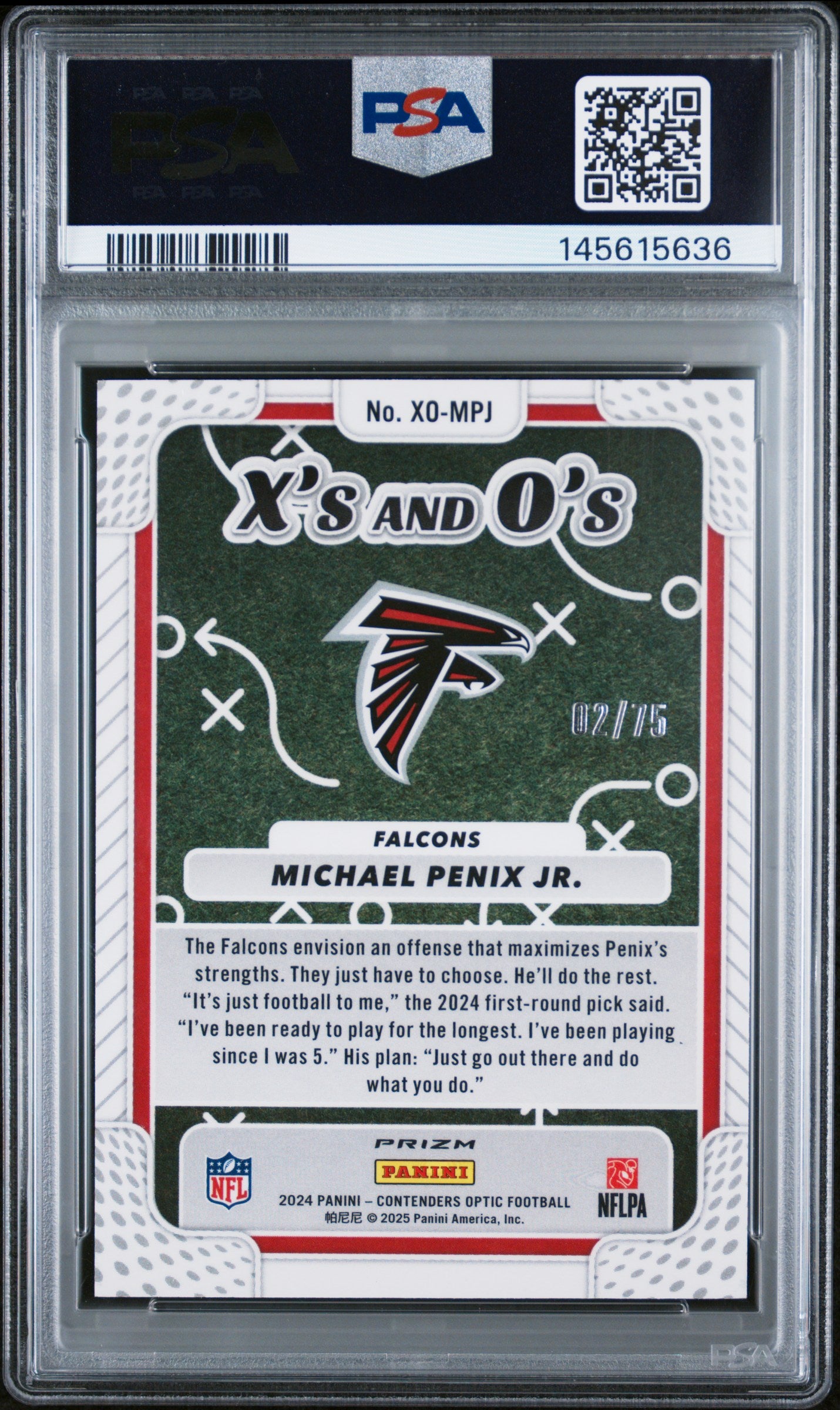 2024 Panini Contenders Optic #XOMPJ Michael Penix Jr. X'S & O'S-Pink 2/75 PSA 9
