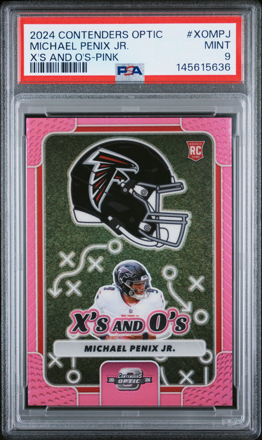 2024 Panini Contenders Optic #XOMPJ Michael Penix Jr. X'S & O'S-Pink 2/75 PSA 9
