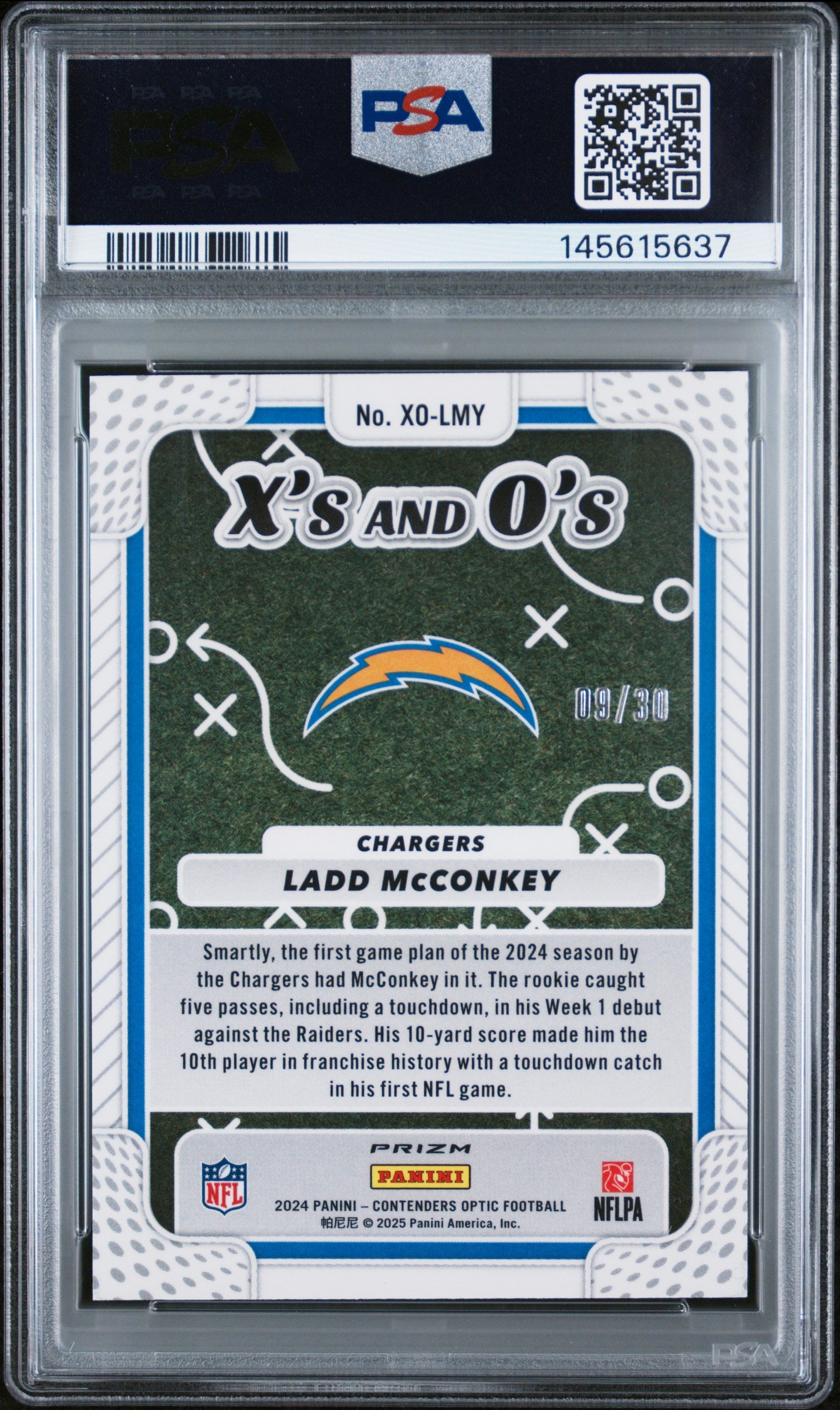 2024 Contenders Optic #XO-LMY Ladd Mcconkey RC X'S & O'S-Green Pulsar 9/30 PSA 9
