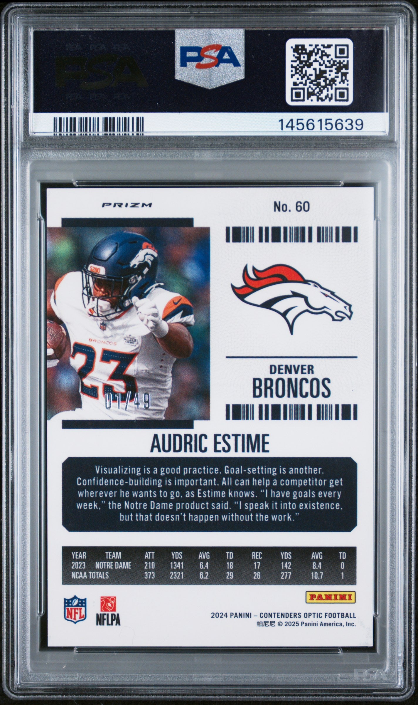 2024 Panini Contenders Optic #60 Audric Estime Green Pulsar 1/49 1 PSA 9