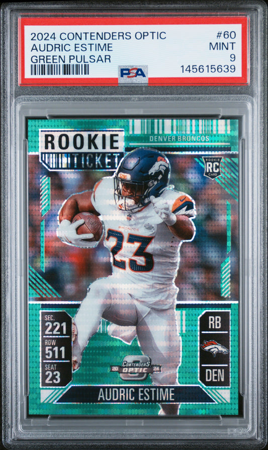 2024 Panini Contenders Optic #60 Audric Estime Green Pulsar 1/49 1 PSA 9