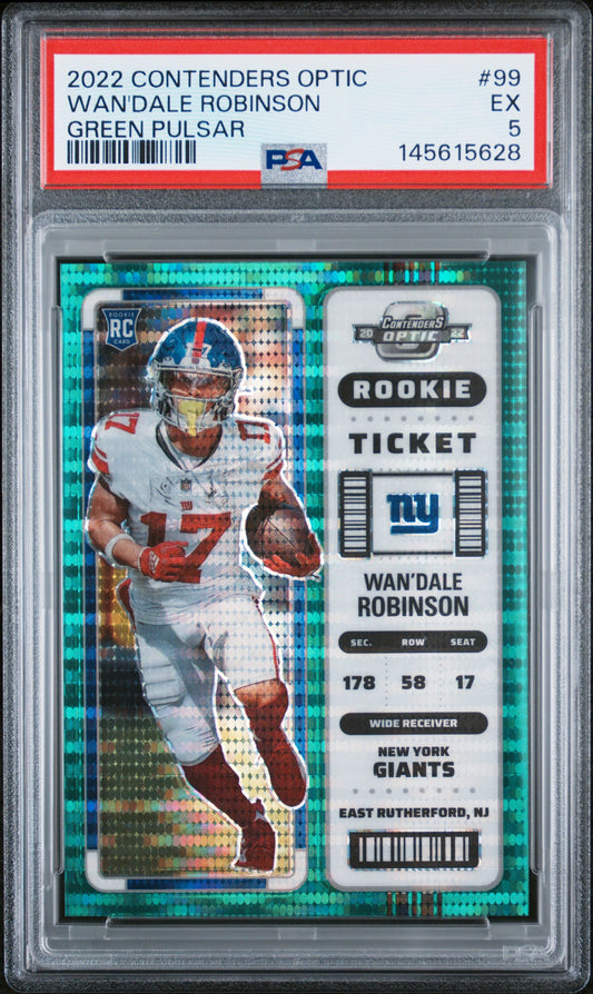 2022 Panini Contenders Optic #99 Wan'Dale Robinson Green Pulsar 18/30 PSA 5