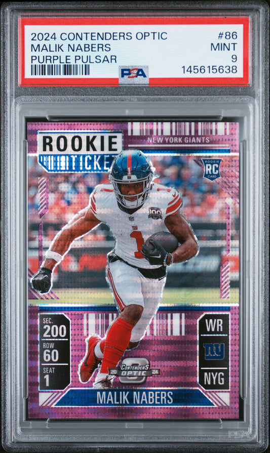 2024 Panini Contenders Optic #86 Malik Nabers (RC) Purple Pulsar 12/37 PSA 9