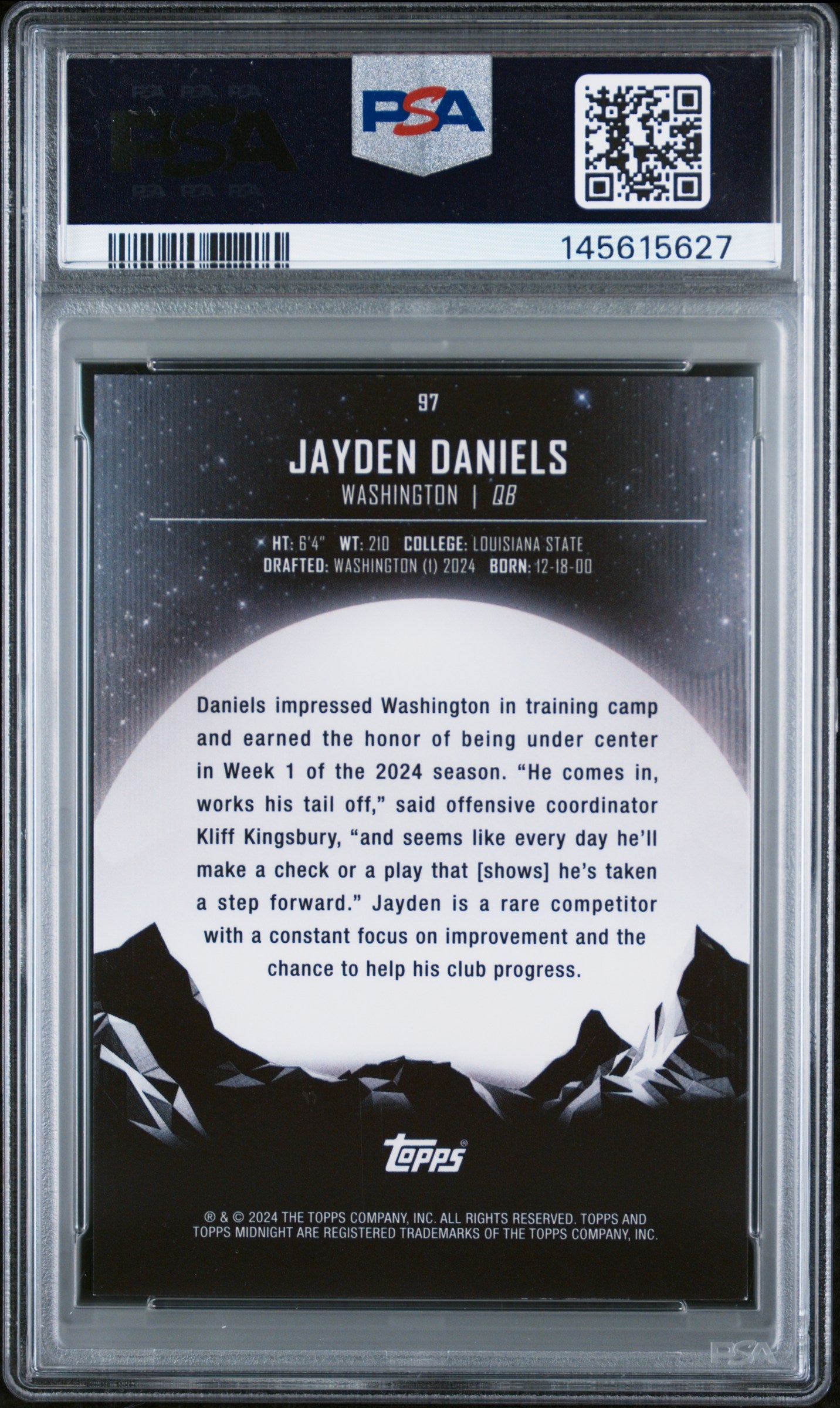 2024 Topps Midnight #97 Jayden Daniels Dusk (RC) 31/75 PSA 9